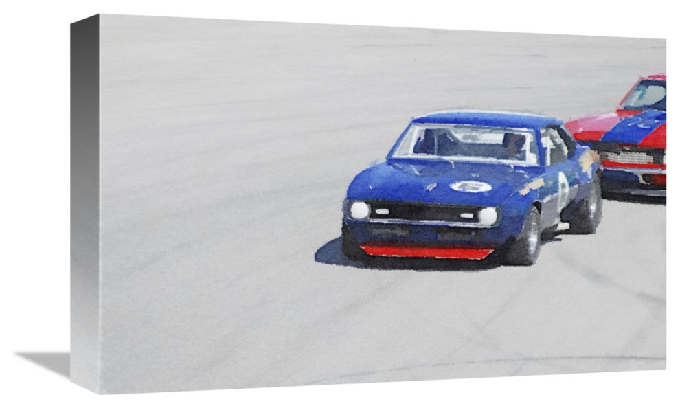 "Chevy Camaro on Race Track Watercolor" Fine Art Print