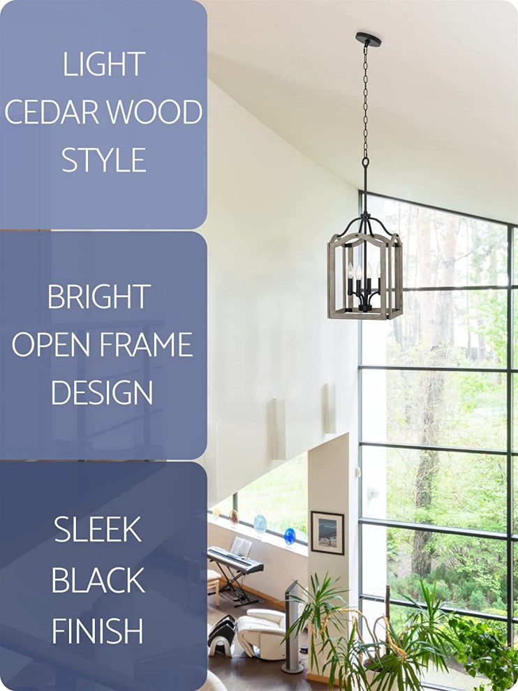 4 Light Farmhouse Chandelier Vintage Wood Pendant Light