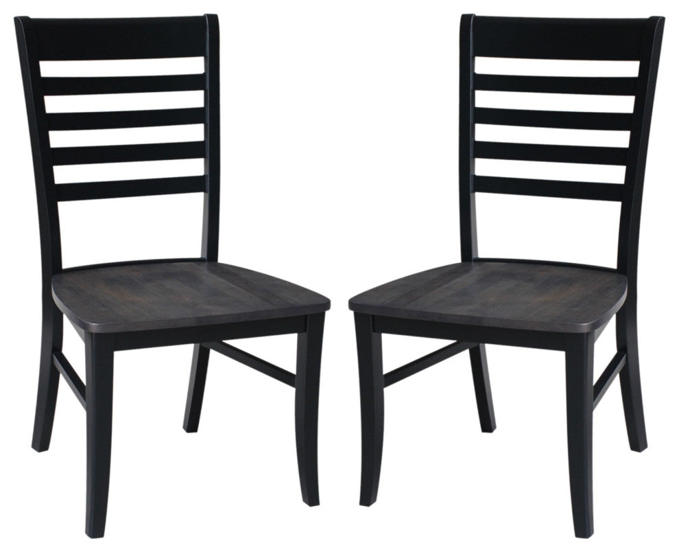 Set of Two Roma Ladderback Chairs, Coal-Black/Washed Black