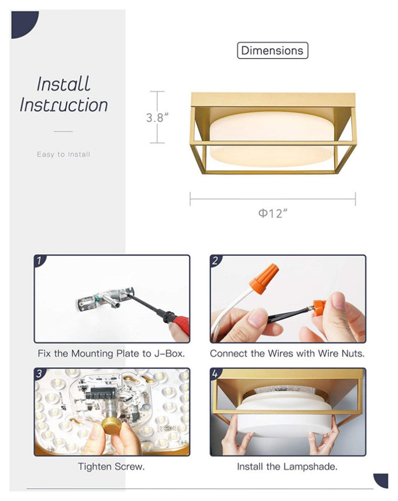 Modern Led ceiling light gold square flush mount ceiling lamp