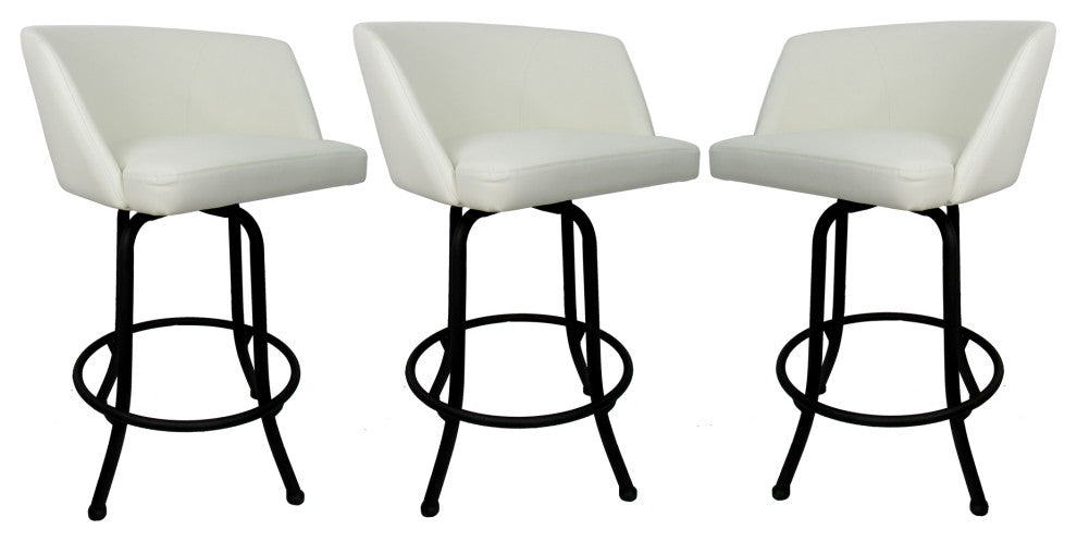 Joey Swivel Metal Stools, Set of 3, White, Black, 26"