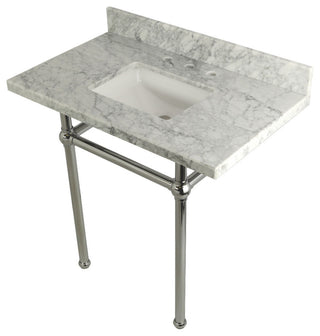 36X22 Marble Vanity Top w/Brass Console Legs, Carrara Marble/Polished Chrome