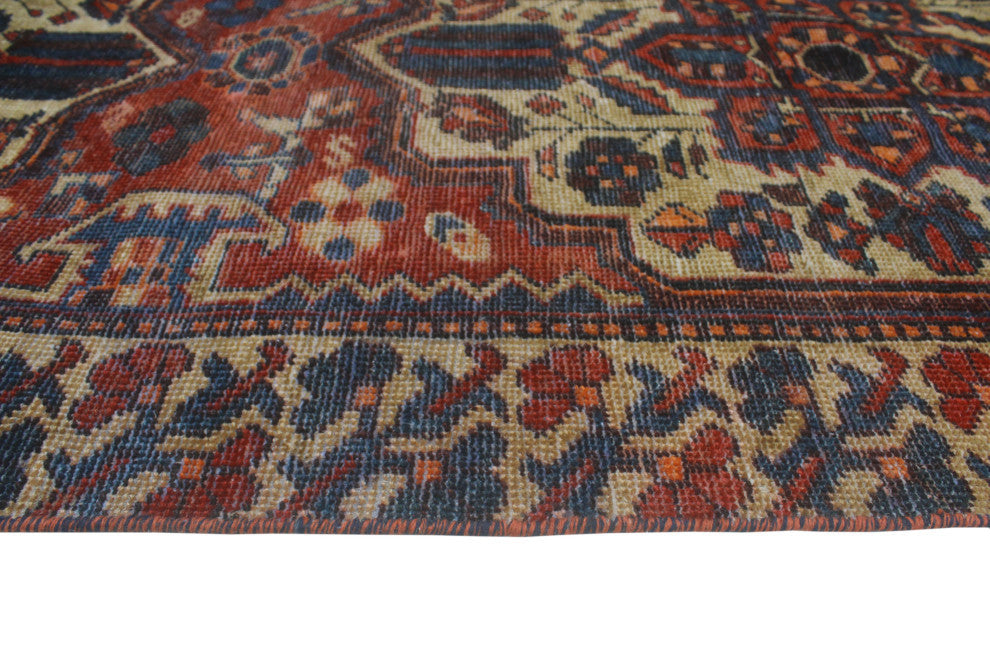 Vintage Distressed Zesiro Burgundy/Navy Runner, 3'3x9'10