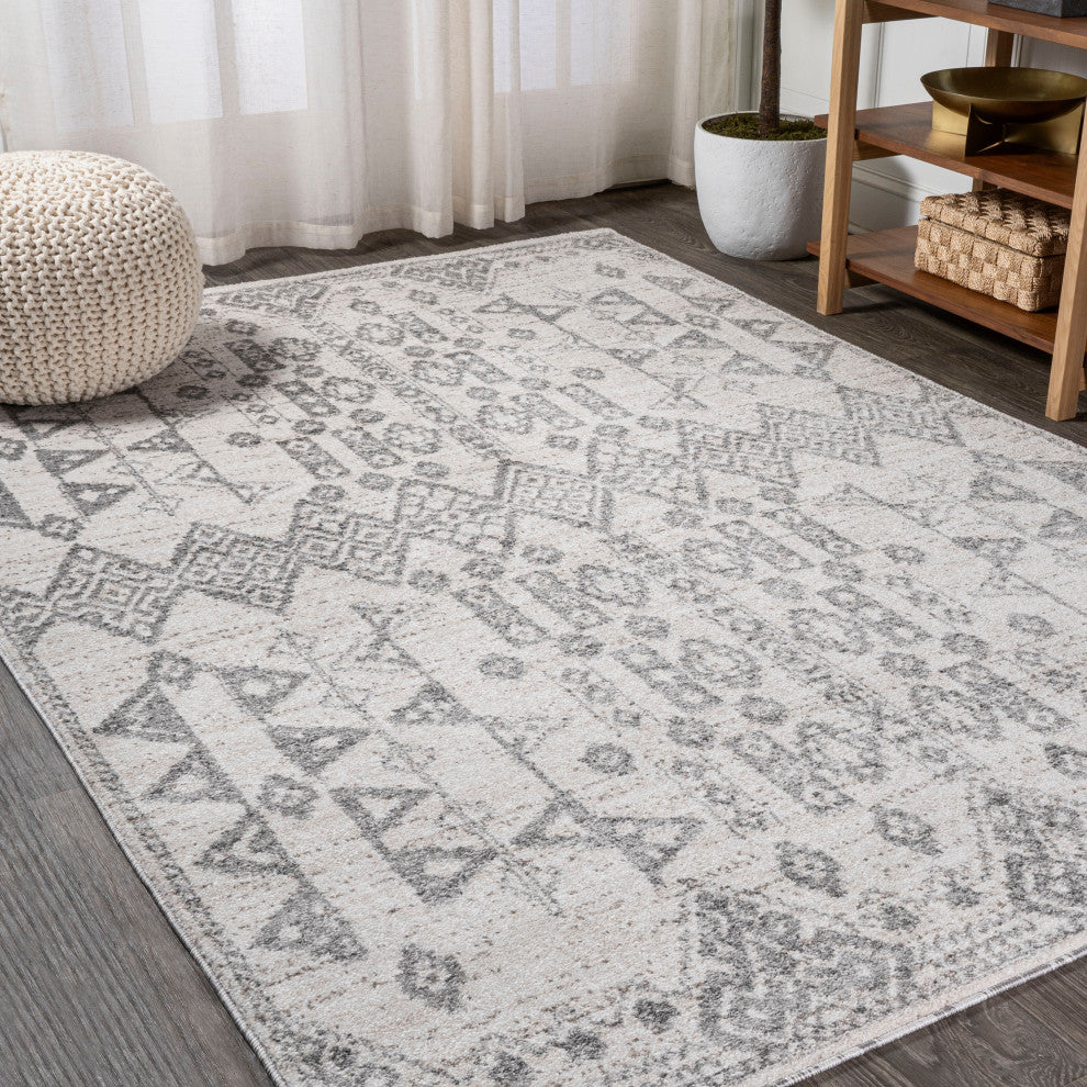 Idris Tribal Diamond Geometric Gray/Beige 3 ft. x 5 ft. Area Rug
