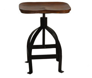 Bare Decor Keg Counter Swivel Stool, Solid Wood and Black Metal