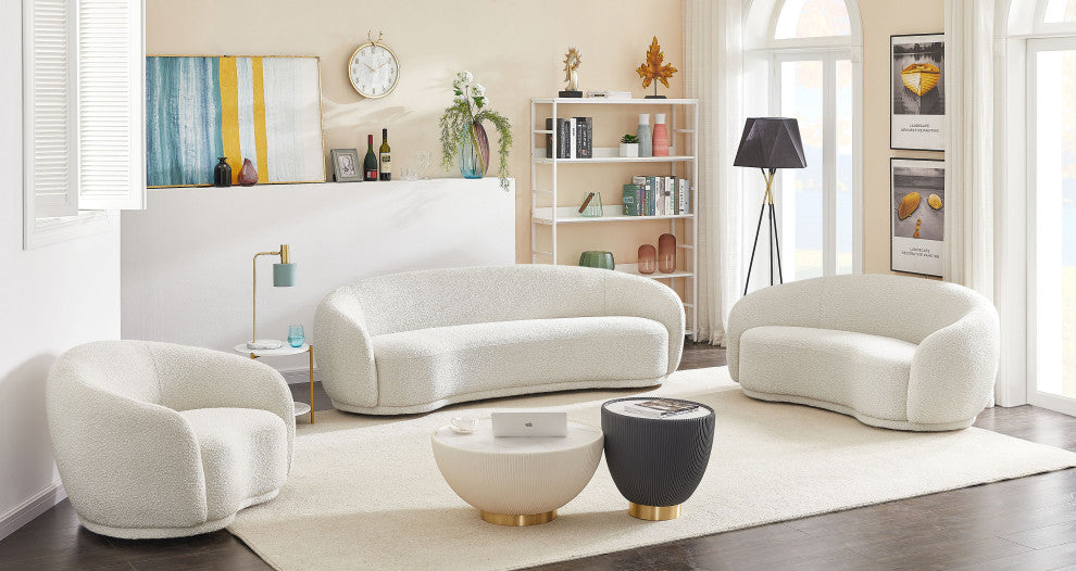 Hyde Boucle Fabric Upholstered, Cream, Loveseat