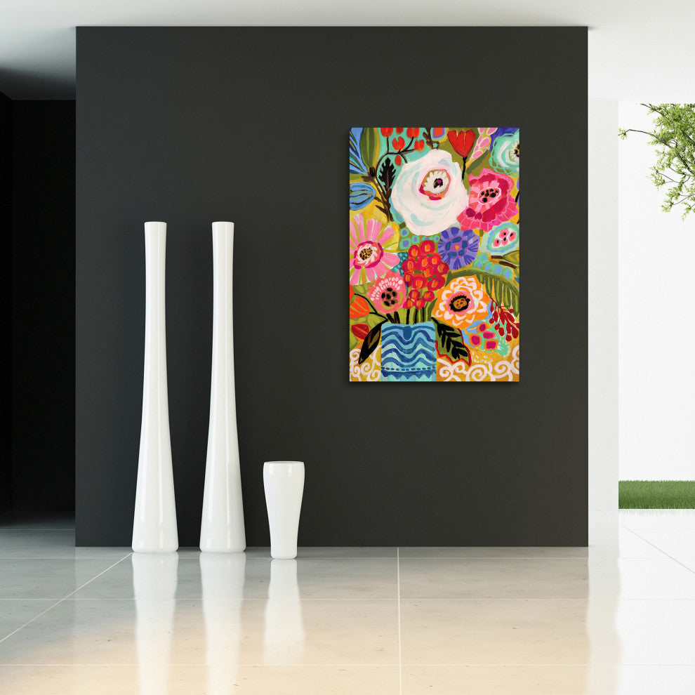 "Fresh Flowers in Vase II" Glass Wall Art Free Floating Tempered Glass Print