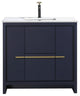 KubeBath Dolce 36" Vanity With White Quartz Countertop, Rose Wood, Blue
