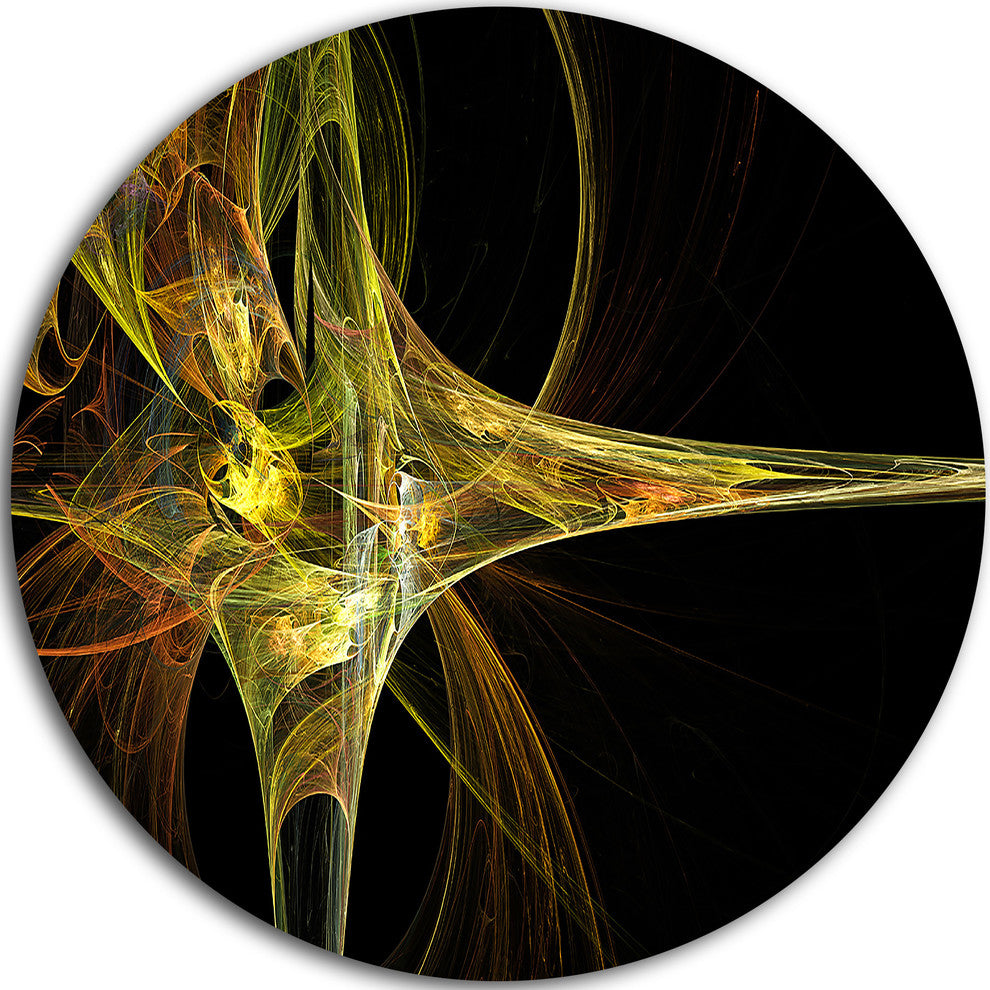 Fractal Artwork Yellow, Abstract Digital Art Disc Metal Wall Art, 11"