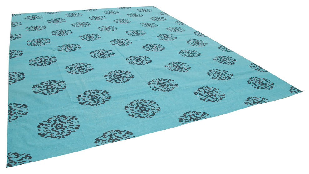 Rug N Carpet - Handmade Wool 10' 3'' x 13' 7'' Geometric Dhurrie Kilim Rug