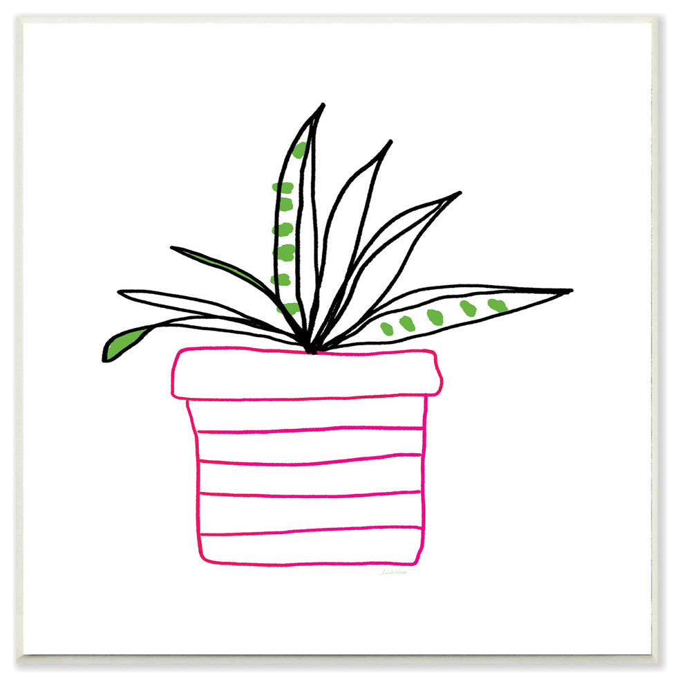 Pink Pot Succulent Line Drawing Wall Plaque Art, 12x12