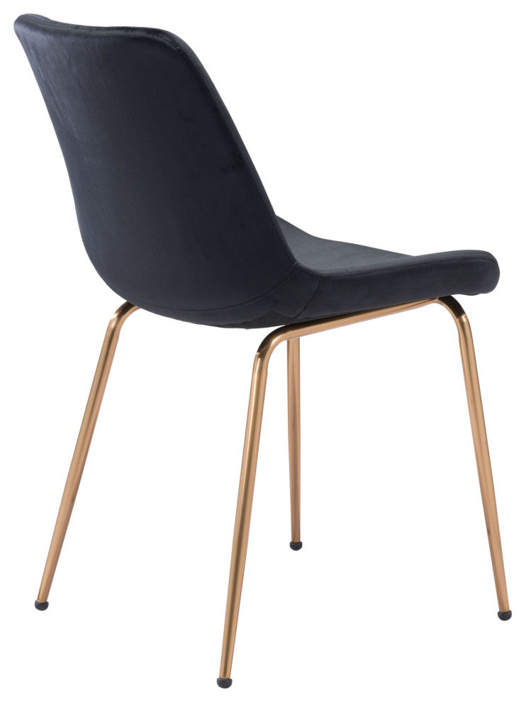 Dining Chair, Set of 2, Steel Metal, Fabric, Black, Gold, Kitchen Cafe Bistro