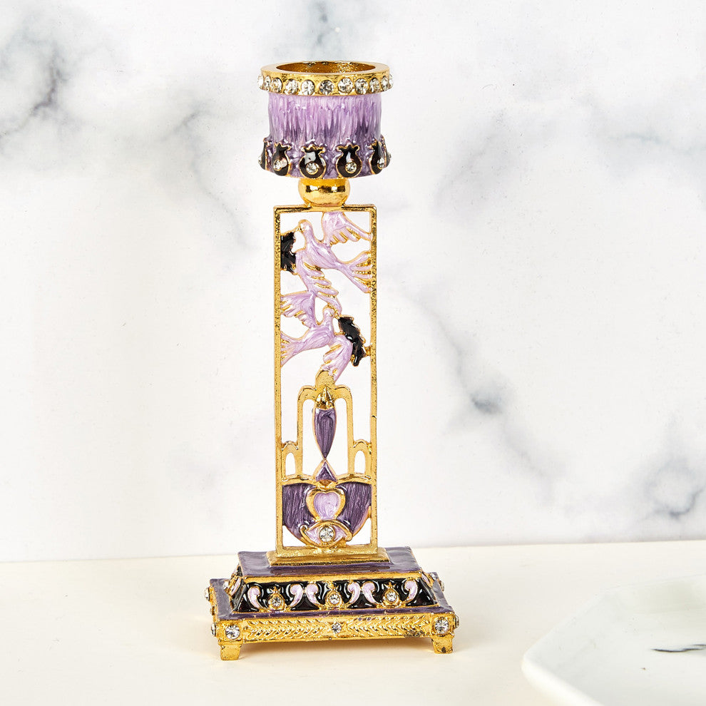 Matashi Shabbat Candlestick Holder(2-Piece Set) Hand-Painted  Pewter(Purple)