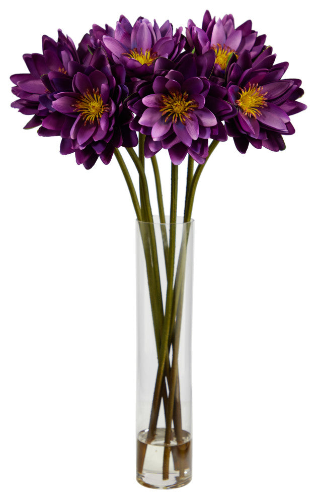 Nearly Natural 30" Lotus Artificial Arrangement, Cylinder Vase
