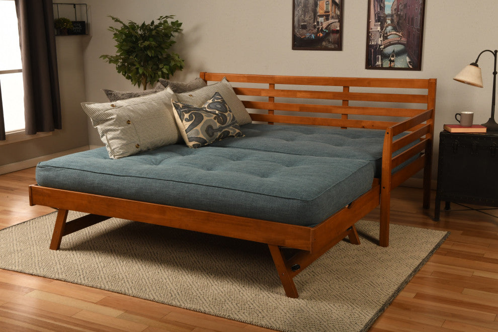 Boho Daybed With Pop Up and Linen Aqua Mattresses