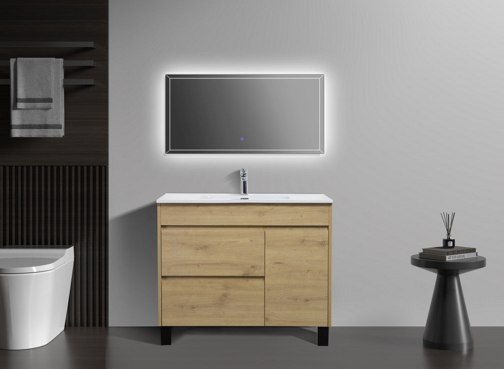 Alma Grace Natural Oak finish Freestanding Vanity With Porcelain sink, 40"