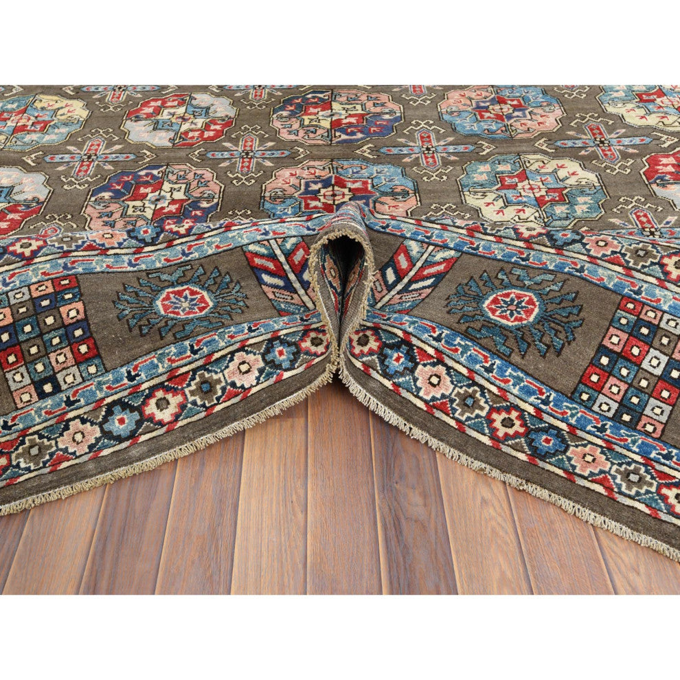 Afghan Special Kazak Shiny Wool, Hand Knotted Taupe Oriental Rug, 9'7" x 12'9"