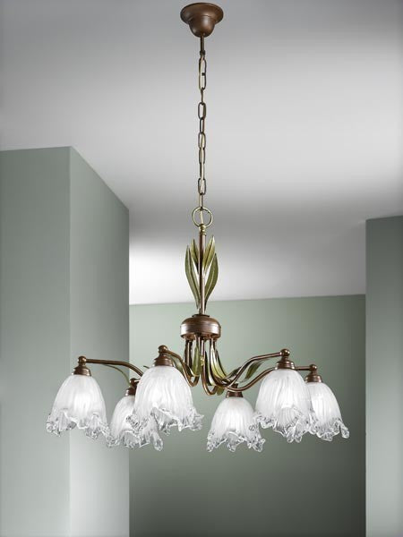 Linda 552 Chandelier, Rust Brown and Gold, Satin White