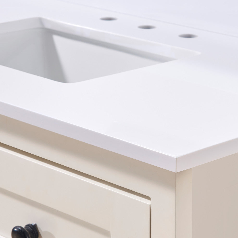 Andalo Engineered Stone Vanity Top, Snow White With White Sink, 43"