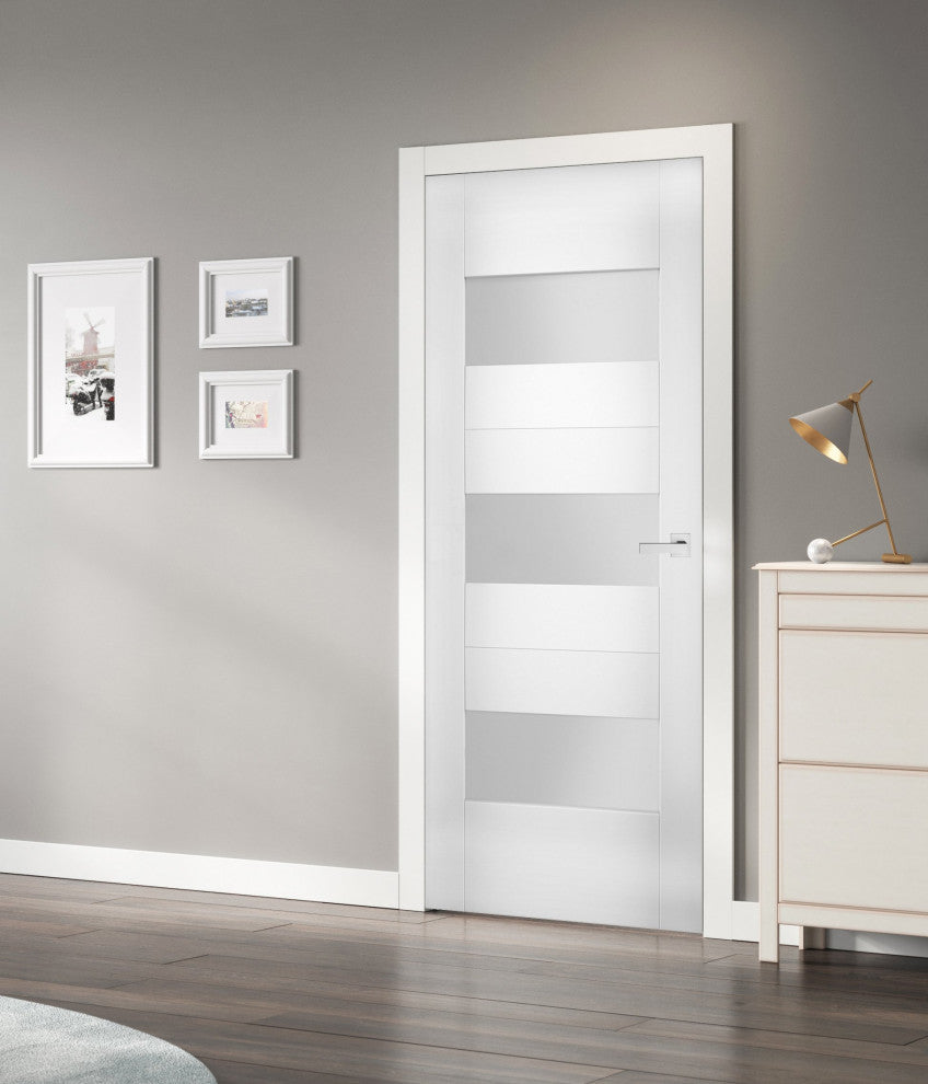 Solid French Door Opaque Glass / Sete 6003 White Silk / Modern Doors -30x96