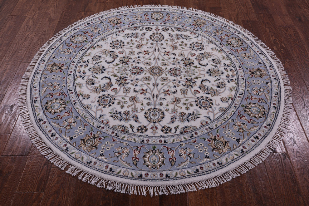 5' Round Wool & Silk Persian Nain Hand Knotted Rug - Q14727