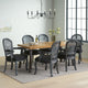 Aldrich Farmhouse Fabric Upholstered Wood and Cane 7 Piece Dining Set, Black + Gray + Rustic Metal + Natural Stained