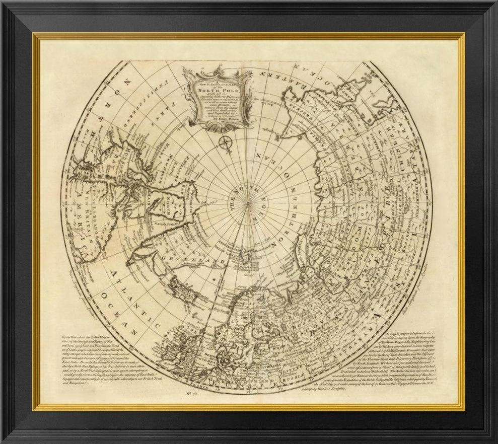 "North Pole, 1747" Framed Canvas Giclee by Emanuel Bowen, 26x23"