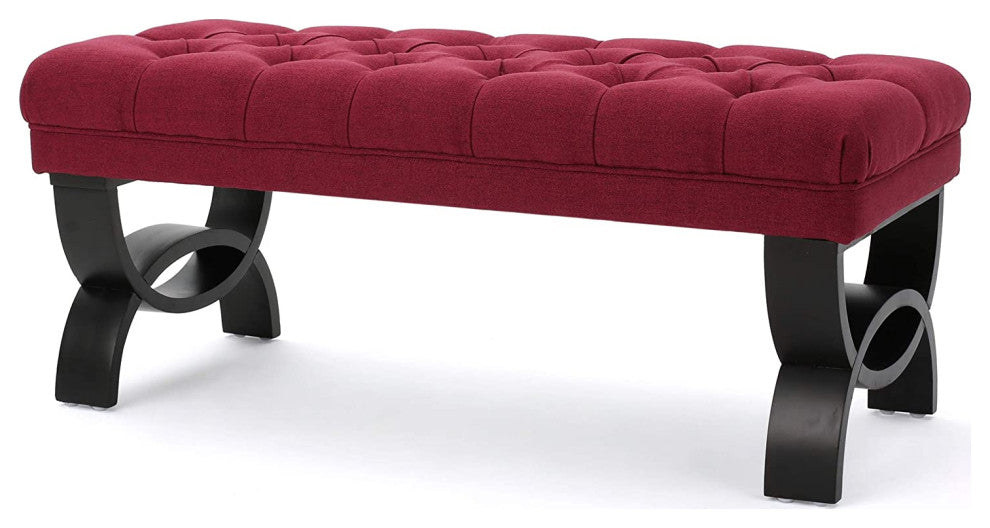Tufted Fabric Ottoman Bench, Deep Red