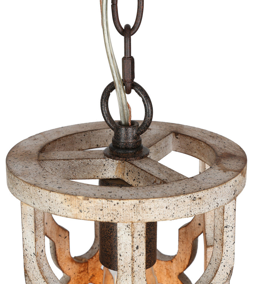 LNC Farmhouse Bronze Distressed Wood Cylinder Chandelier, 6.1" Width
