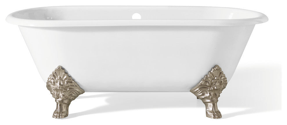Cheviot Products Carlton Cast Iron Bathtub With Rolled Rim, Brushed Nickel
