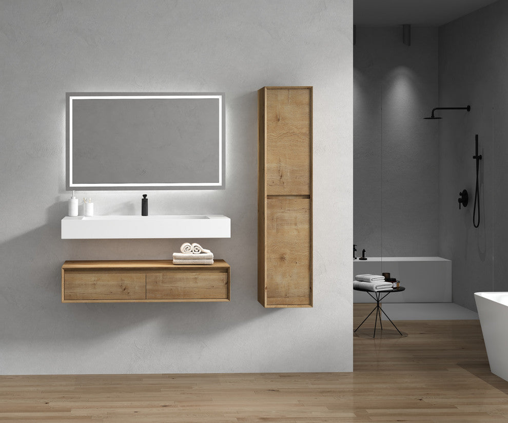Alysa 48" Floating Bath Vanity, Acrylic Sink/Single Faucet Hole, White Oak