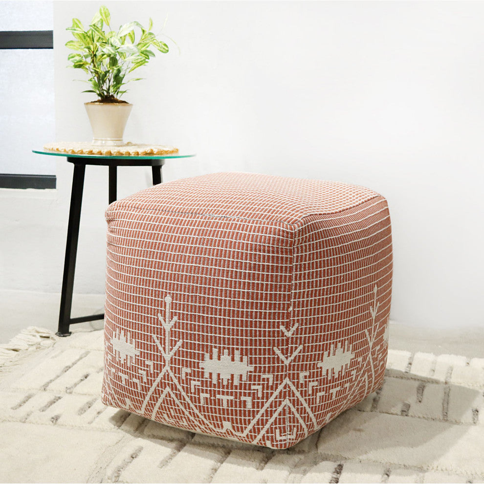 White Machine Woven Kenton Pouf, 18" Cube