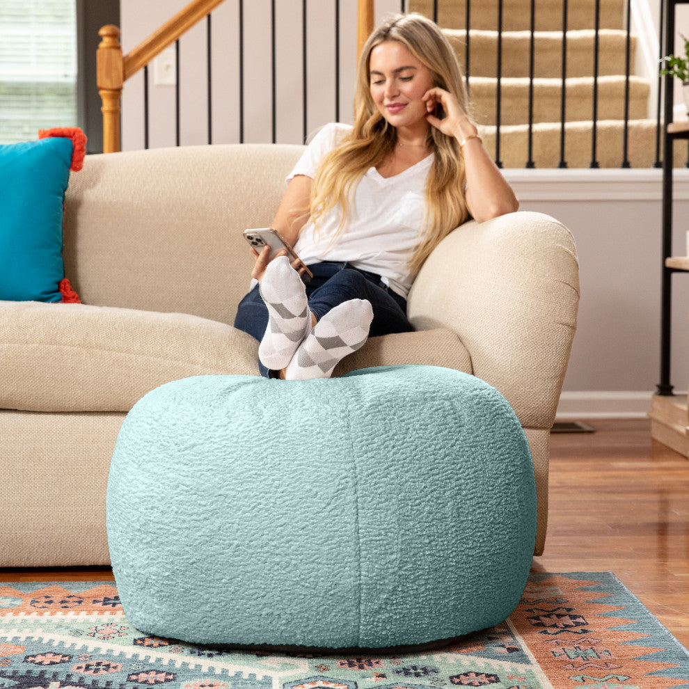 Jaxx Ellis Ottoman Shearling Faux-Lamb Plush Pouf, Mineral Green, Large