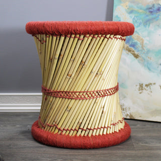 Natural Geo Moray Decorative Handwoven Jute Accent Stool, Rusty Red