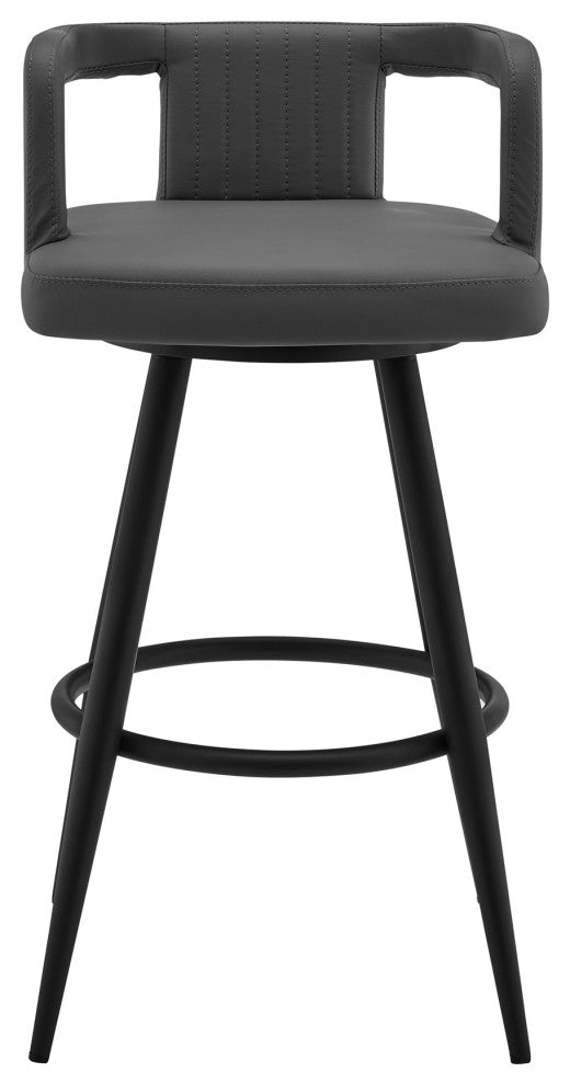 Benzara BM245968 Gabriele 26" Gray Faux Leather and Black Metal Swivel Bar Stool