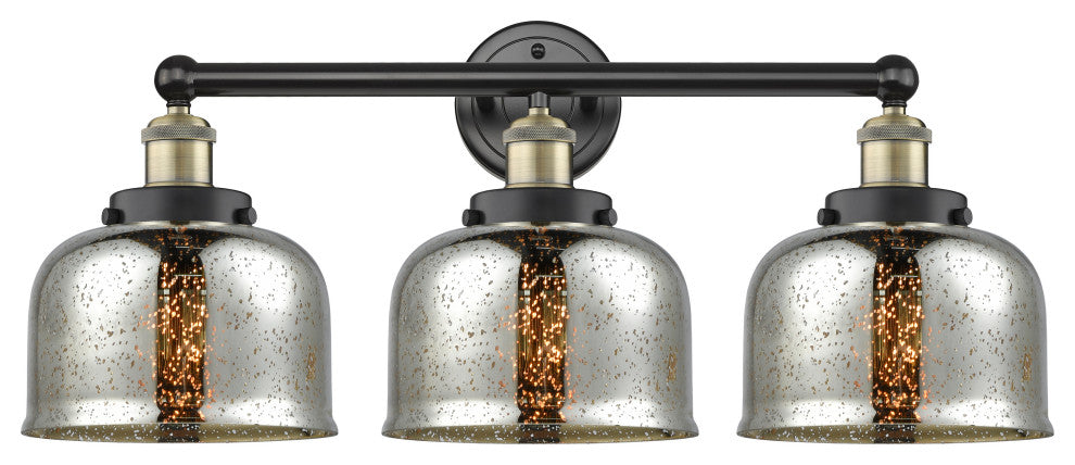 Edison Large Bell 3-Light 25" Vanity Light, Black Antique Brass, Mercury Shade