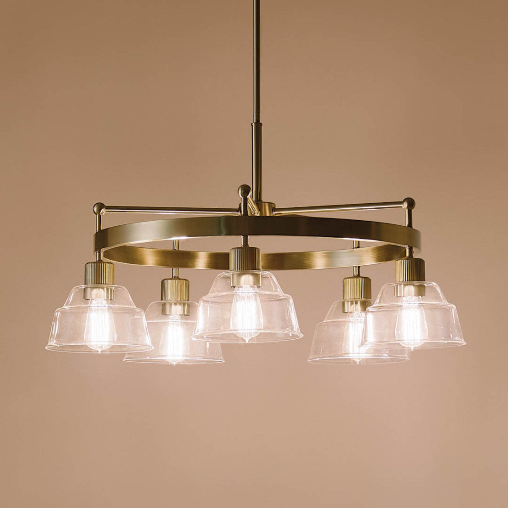 Eastmont 5 Light Chandelier, Clear Glass, Brushed Natural Brass