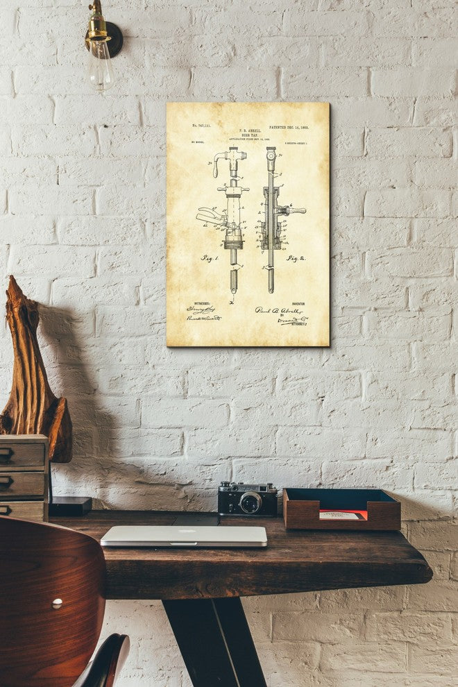 Epic Graffiti "Beer Tab Vintage Patent Blueprint" Giclee Canvas Art, 12"x18"