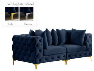Tremblay Velvet Upholstered 2-Piece Modular Sofa, Navy