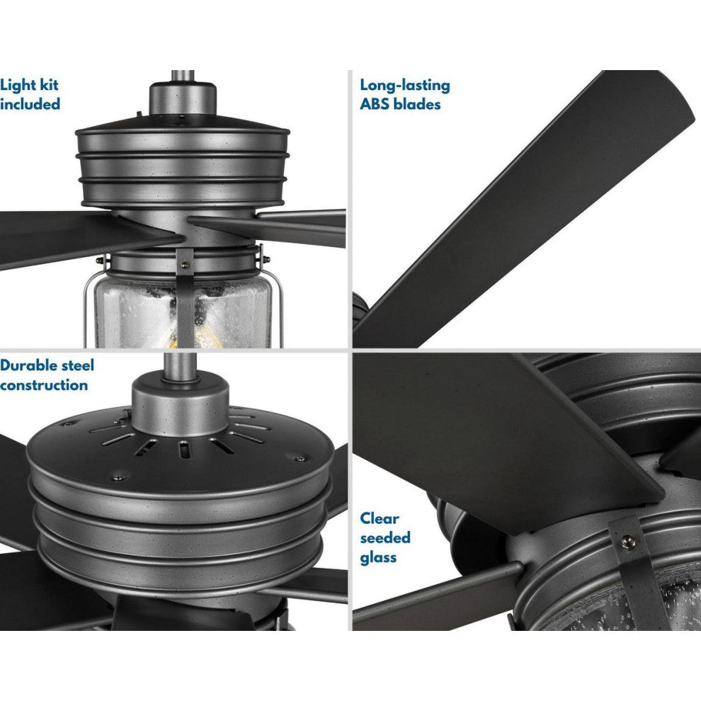 Midvale 5-Blade 56" AC Motor 2-Light Coastal Ceiling Fan, Blistered Iron