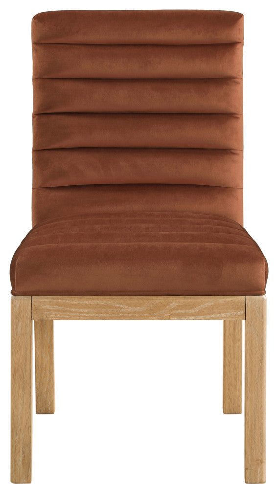 Evelyn Upholstered Dining Chair, Cognac, Velvet, Natural Finish