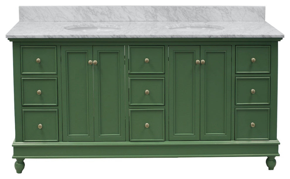 Bella 72" Double Bath Vanity, Base: Sage Green, Top: Carrara Marble