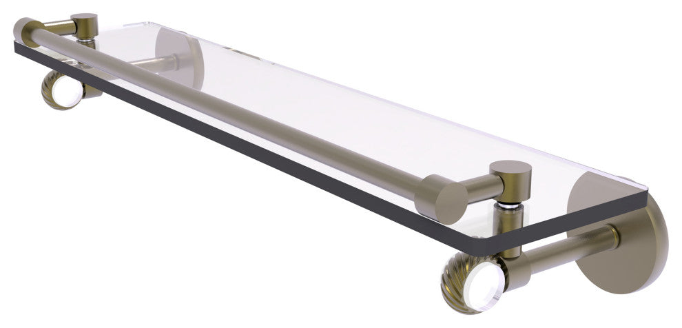 Clearview 22" Gallery Rail Glass Shelf with Twisted Accents, Antique Brass