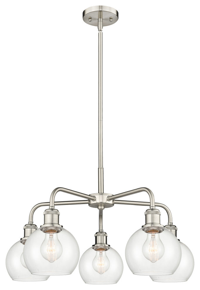 Athens 5-Light 24" Stem Chandelier, Satin Nickel, Clear