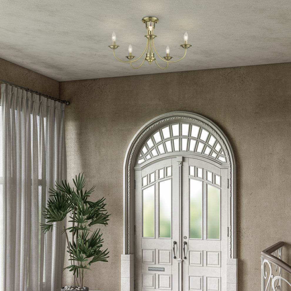 Livex Lighting Estate 5-Light Antique Brass Large Semi-Flush