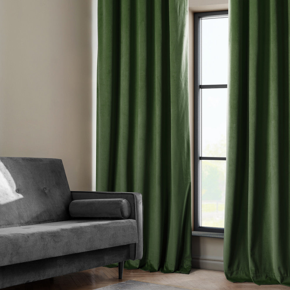 Heritage Plush Velvet Curtain Single Panel, Eden Green, 50"x108"