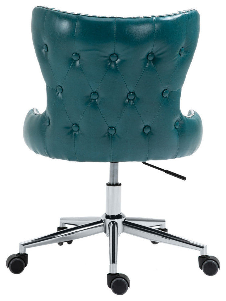 Hendrix Swivel and Adjustable Vegan Leather Office Chair, Blue, Rich Chrome Base