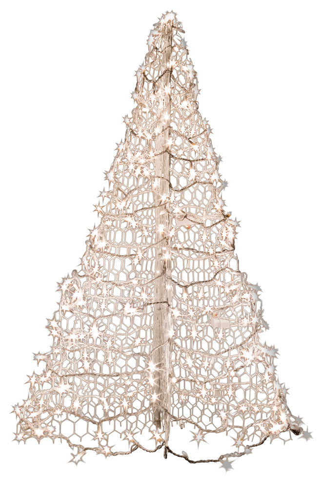 4' White Wire Crab Pot Tree With 300 Clear Mini Lights