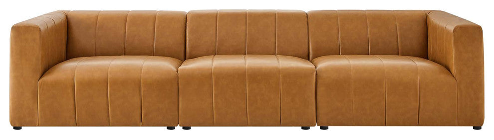 Sofa, Faux Vegan Leather, Tan, Modern, Living Lounge Hotel Lobby Hospitality