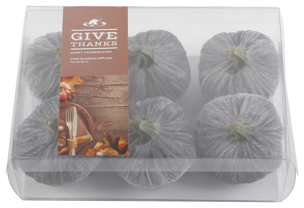 S/6 Grey Velvet Pumpkins In Box(Sm)